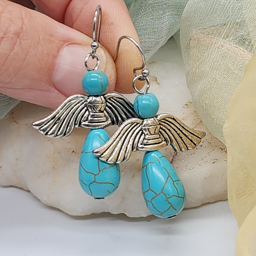 ❤️ Hypoallergenic Jewelry Angel Wings Blue Teardrop Earrings Angel jewelry